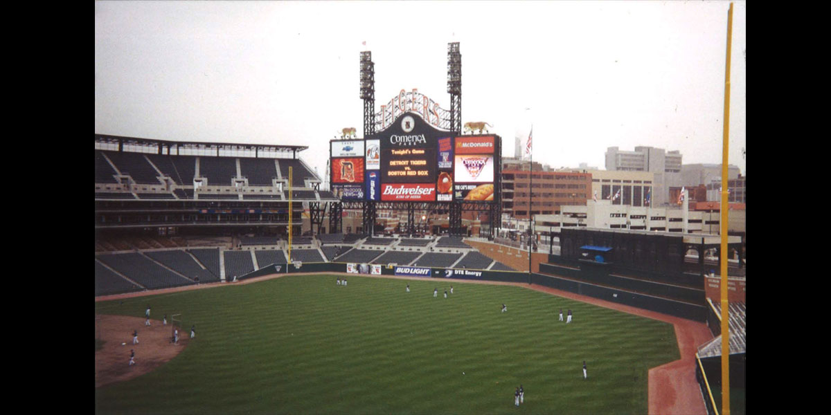 Image of video board at Comerica Park